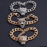 new leopard hip hop cuff gold bracelet tiger head animal rhinestone bracelet thick chain punk mens and womens jewelry