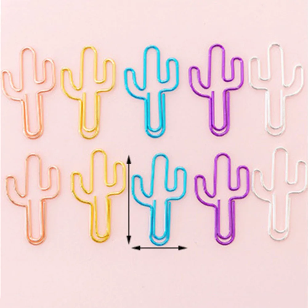 cactus 10 шт./упак. милый кактус бумажный с бантом зажимы Kawaii Канцелярские милые красочные вышивка «звёздочки» или «бриллианты» Форма зажимы канцелярские принадлежности - Цвет: cactus