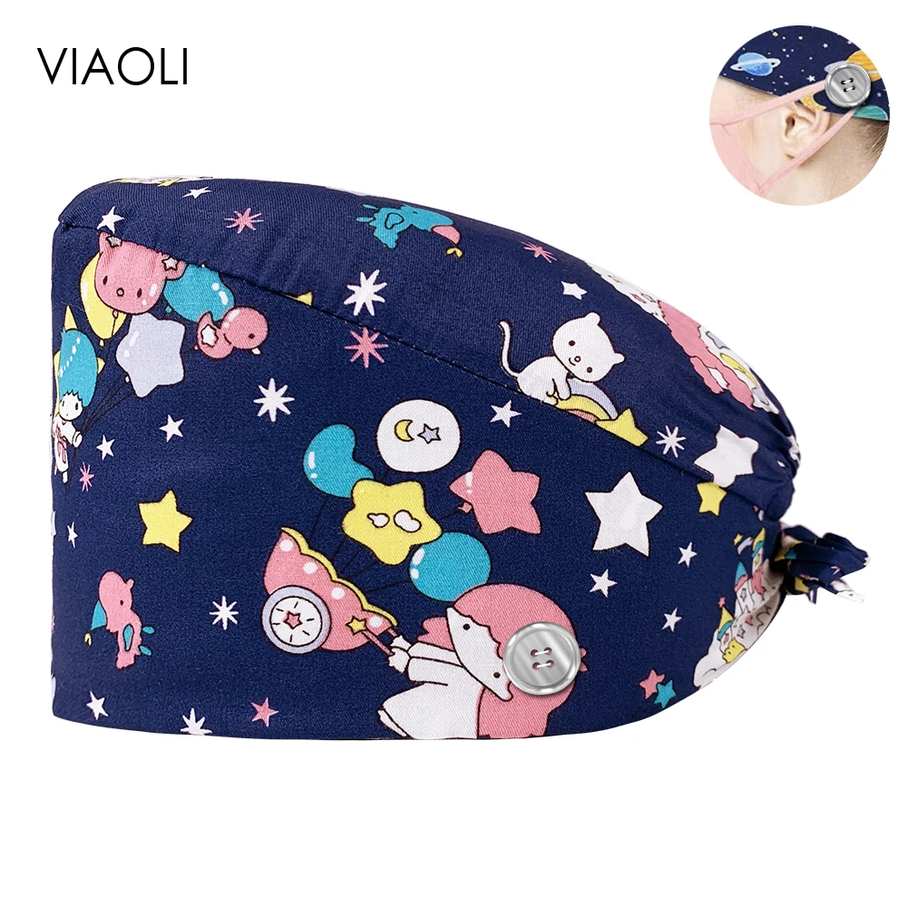 

Medical Doctor Nurse Hats Health Working Scrub Hat Pet Clinic Cartoon Printed Scrubs Caps Unisex Scrubs Hats Surgery Work Caps