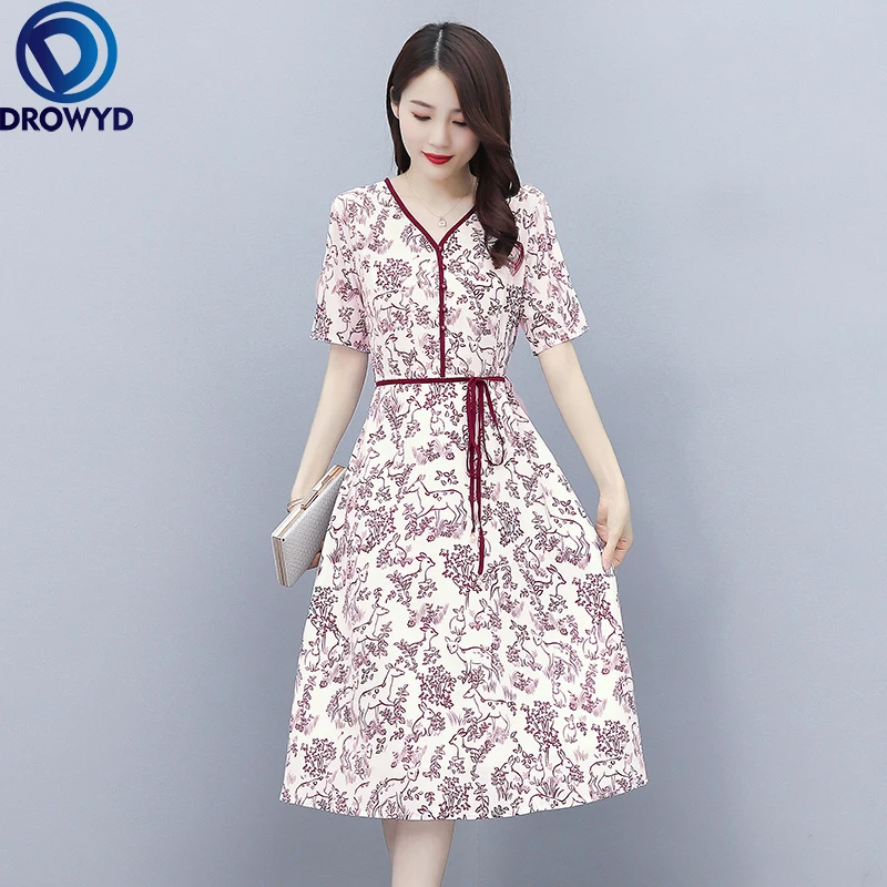 Модные Boho обтягивающее шифоновое розовое платье с принтом для женщин Летние