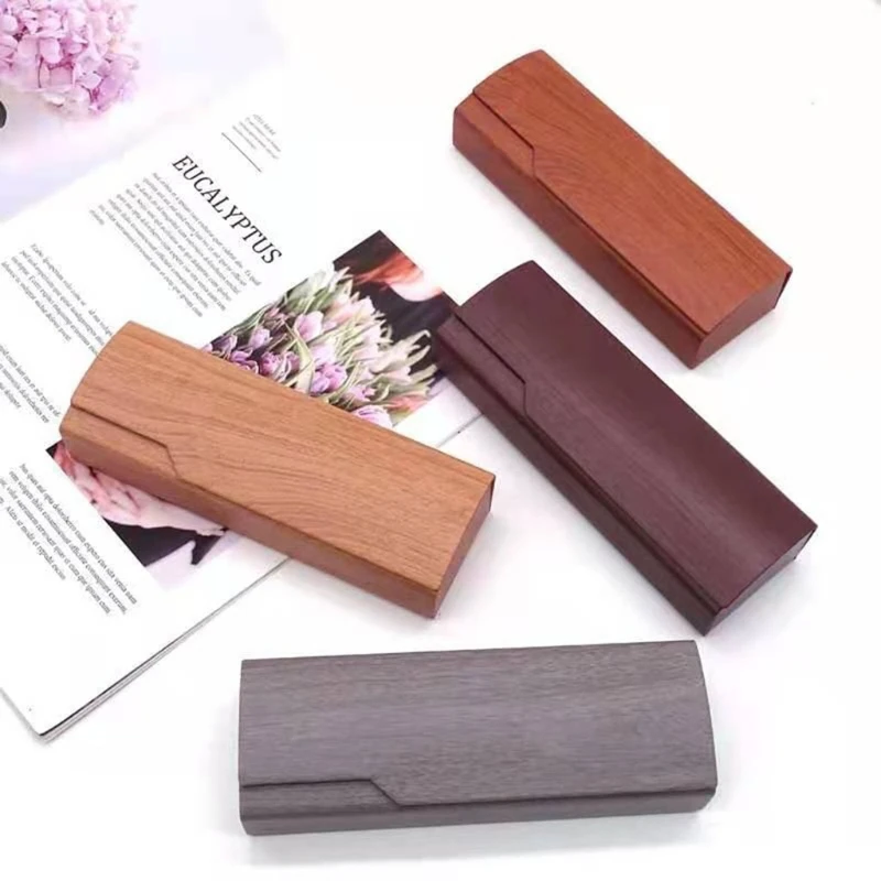 

Men and Women PU Leather Eyeglass Box High Quality Wood Grain Hard Holder M2EB