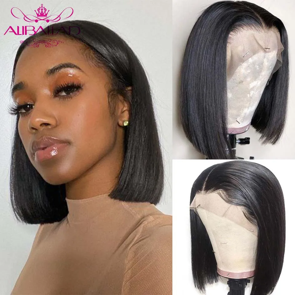 

Short Bob Lace Front Human Hair Wigs With Baby Hair Peruvian Straight Remy Closure Bob Wig For Women 150% 13x4 & 4x4 Lace Wig