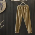 Осенние винтажные брюки ZANZEA, эластичные однотонные шаровары, женские вельветовые брюки оверсайз с репой, Женские панталоны с репой, Палаццо