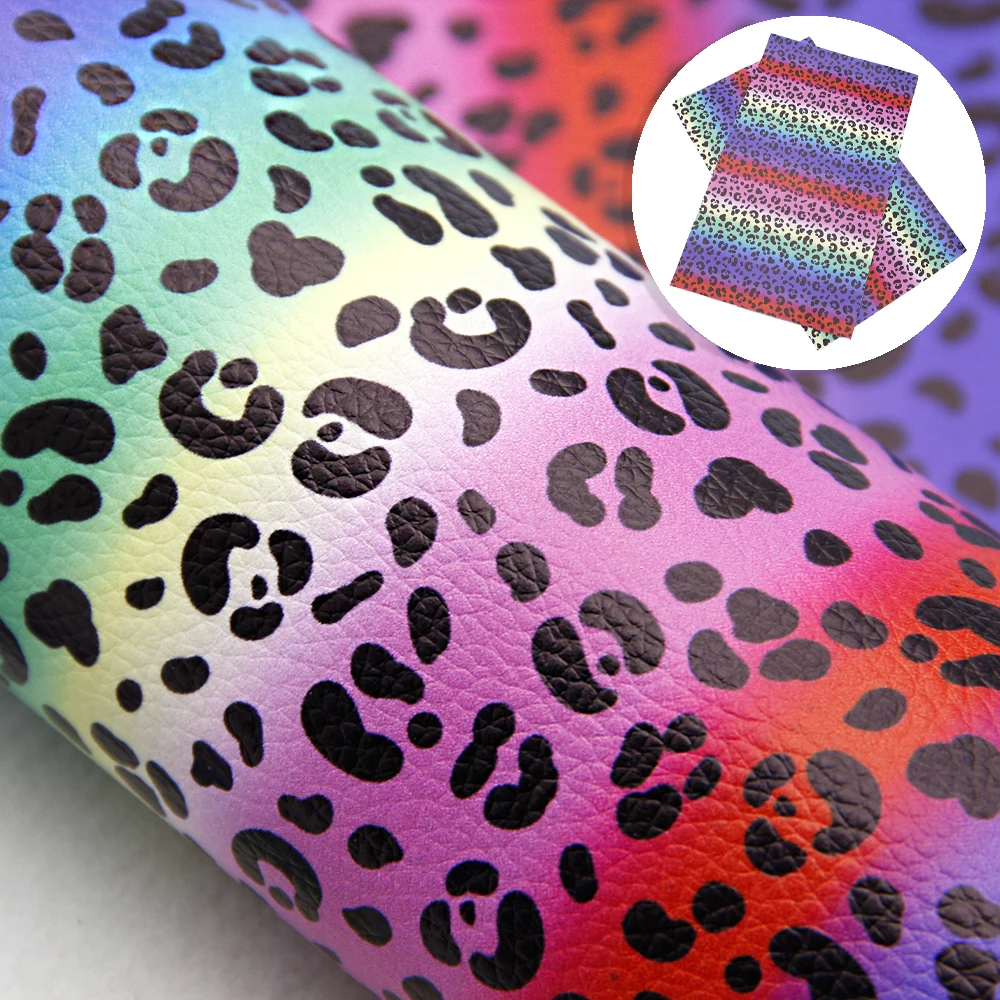 

Leopard Dots Rainbow Printed Lychee Synthetic Leather Fabric Faux Leather Sheets 20*33cm For Handbag Earrings Making,1Yc9165