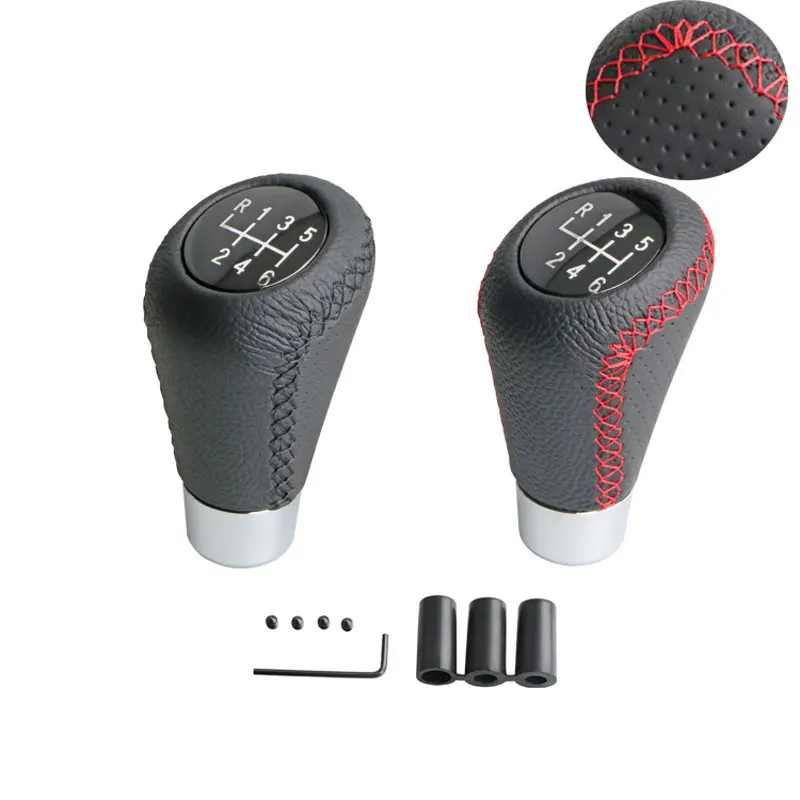 

6 Speed Leather Gear Shift Knob Stick Head Red Black Line Decoration Universal Car Gear Shift Lever Handle Car Accessories