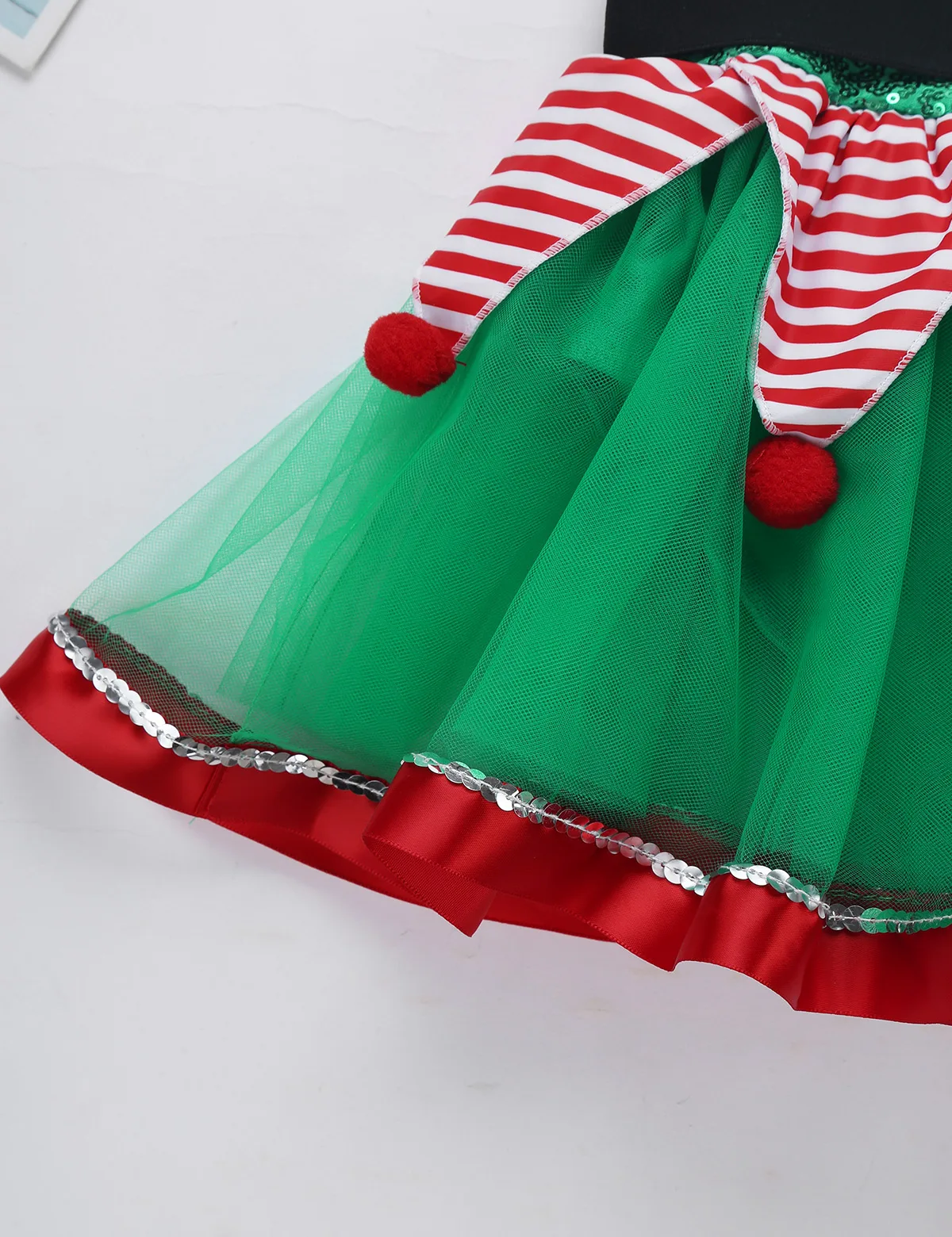 Kids Girls Christmas Xmas Dress Fairy Spirit Costume Dancewear Outfit Sequined Striped Peplum Mesh Tutu Leotard with Hat | Детская