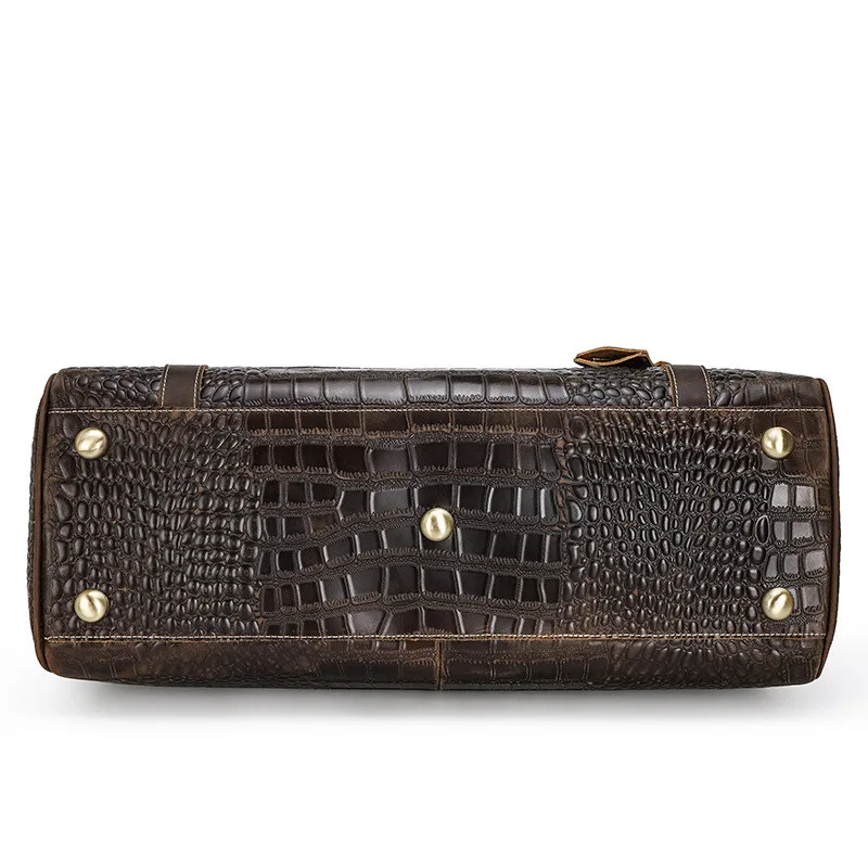 men Genuine leather crocodile grain Travel bag large capacity lock shoulder Inclined  bag Crazy horse handbag Messenger bag