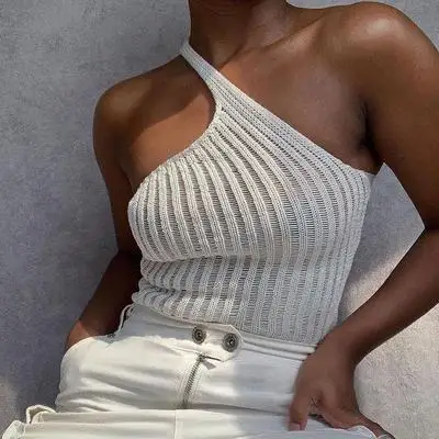 

Summer solid color slim short woolen sloping shoulder vest girl