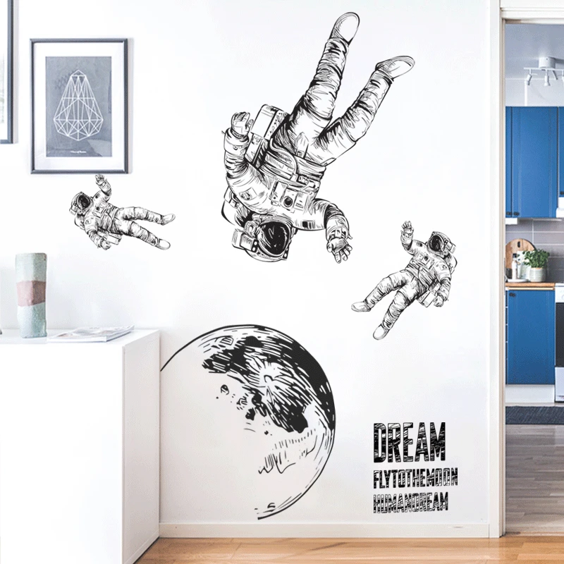 

Space Astronaut Wall Stickers Removable Cartoon For Kids Baby Room Nursery Wall Mural Wallpaper Wall Decals Room Home Decor