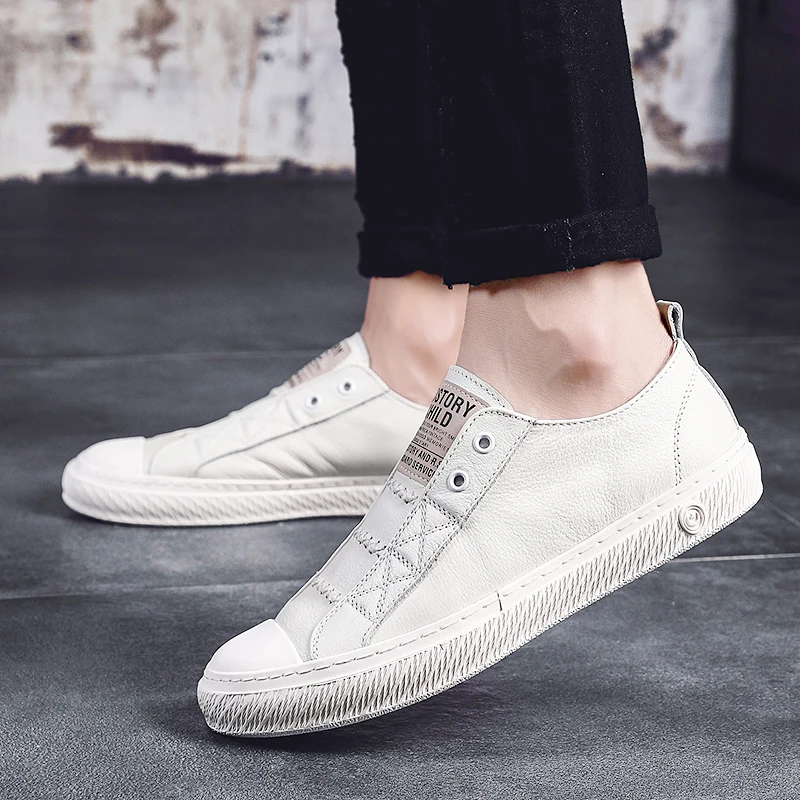 

New Genuine Leather Men's Sneakers Black Breathable Casual Men Shoes High Quality Man Vulcanized Shoes Luxury Zapatillas Hombre