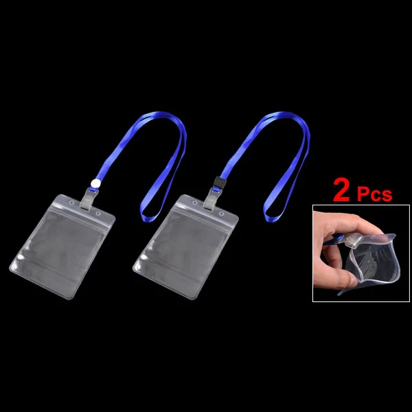 

2 Pcs ID Card Badge Holder Adjustable Neck Strap Lanyard Blue Clear