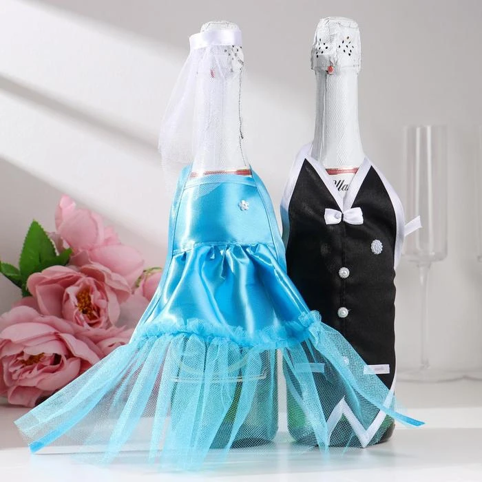 Украшение на шампанское &quotСвадебный вальс&quot бирюзовое 2698986 |