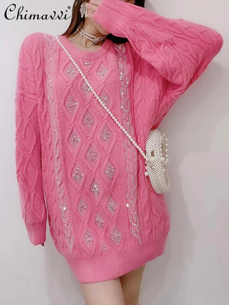 

Fashion Thickened Sweater 2021 Winter Clothes Korean Fashion Sweet Twist Weave Loose Slim Mid-Length Knitted Pullover Women