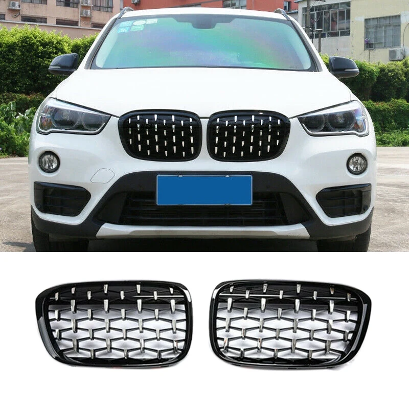 

AU04 -Car Diamond Front Kidney Grille Silver For-BMW F48 F49 X1 2016-2019