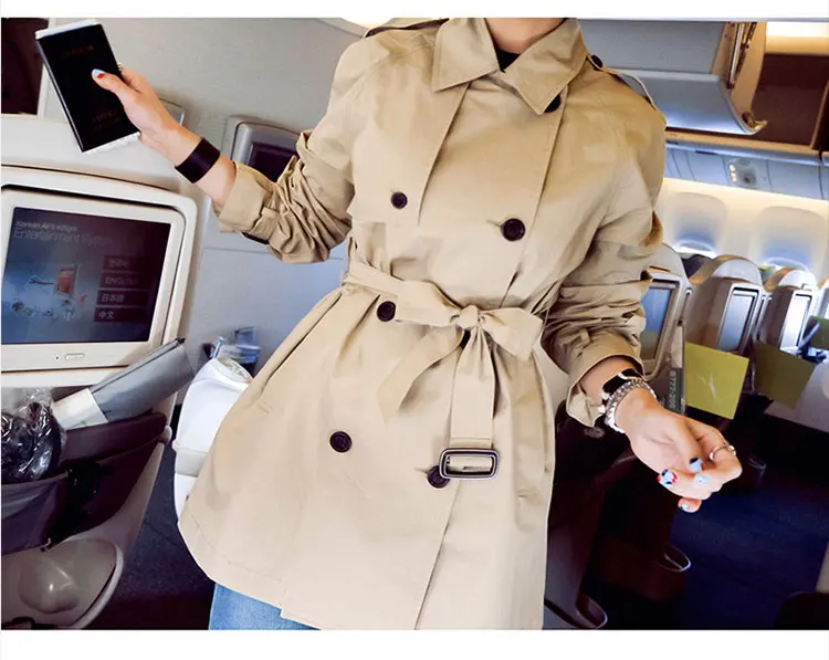 Autumn Fashion Safari Style Casual Women's Coat Double Breasted Pocket Sashes Women Trench Coat Medium-long Trench