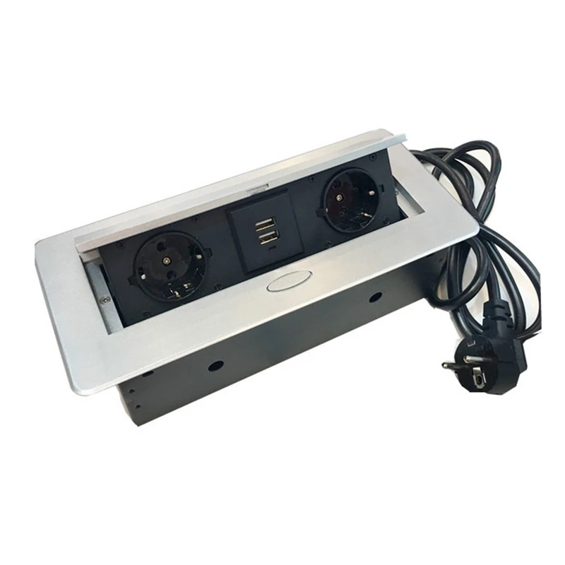 

Multifunctional Desktop -Up Socket Aluminum Alloy Dual USB Charging Port Desktop Desktop Socket EU Plug