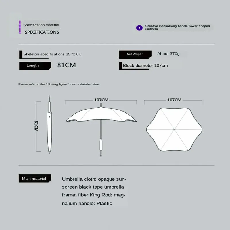 

OLYCAT Goddess Fashion Simple Creative Long Handle Umbrella Flower Shape Windproof Sun Umbrella Straight Sun Umbrella UPF50+