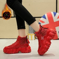 ins popular women chunky sneaker big snow bottom fashion casual shoes 2020 bling upper girl street shoe winter snow boot outdoor