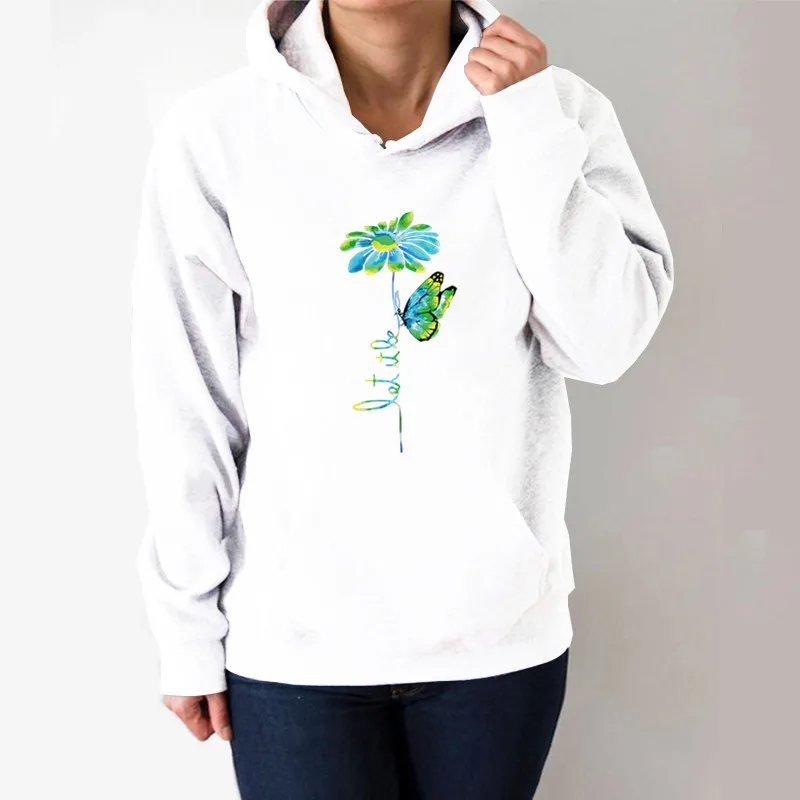 

Let It Be Lotus Printed Hoodies Women Fleece Long Sleeve Loose Sweatshirt with Hat Girls Women Hoodie Pullovers Winter