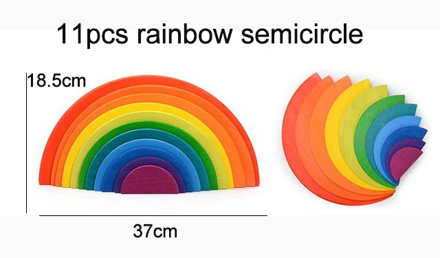11-Semi-circular Детские игрушки, большой размер, Радужный штабелер, деревянные игрушки для детей, креативные радужные строительные блоки, Монтессори, обучающая игрушка для детей - Цвет: 11-Semi-circular