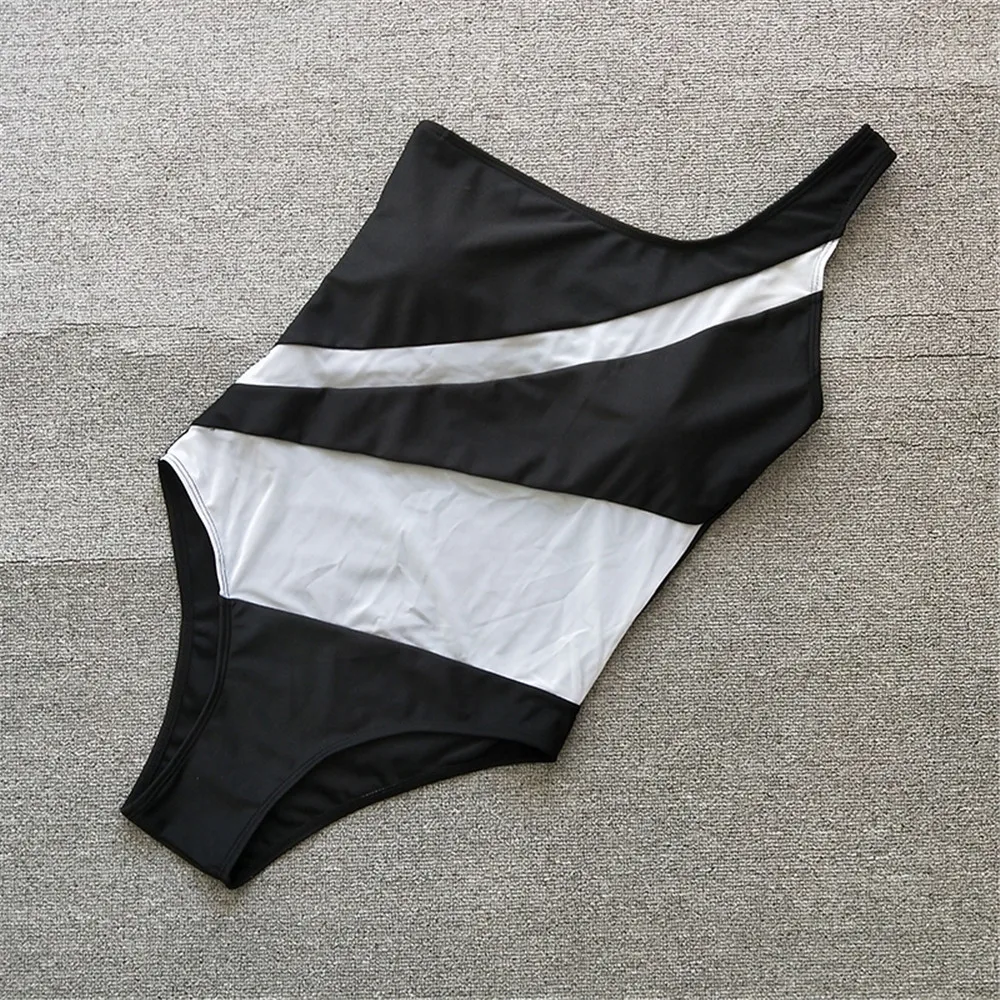 Сексуальный цельный купальник на одно плечо Женский однотонный сетчатый