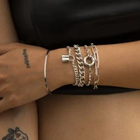 gold hip hop chain punk cuban chain bracelets set for women lock snake link charm bracelets bangles couple fashion wrist jewelry
