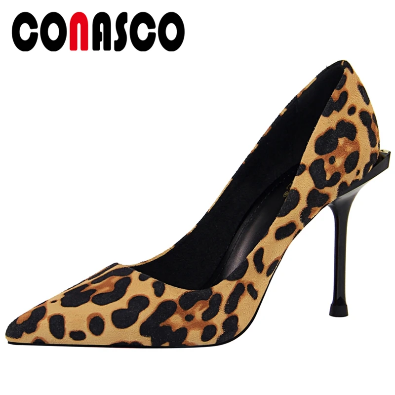 

CONASCO Classic Leopard Fashion Sexy New Woman Pumps Wedding Party Night Club Shoes Pointed Toe Thin Heels Shallow Shoes Woman