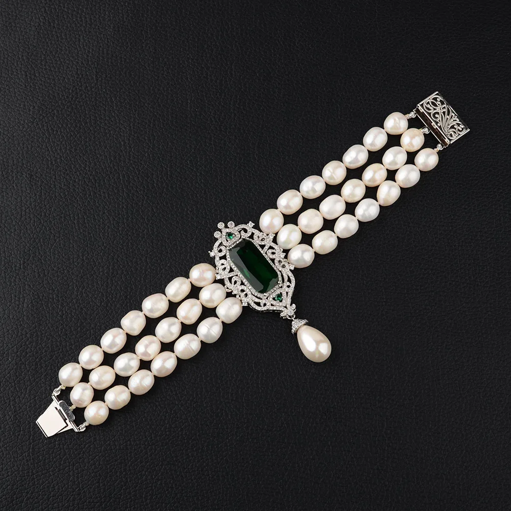 Women's 8&quot White Rice Pearl Bracelet CZ Connector | Украшения и аксессуары