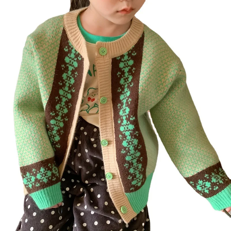 

New Girls Sweater Baby's Coat Outwear 2021 Retro Thicken Warm Winter Autumn Knitting Cardigan Jacket Long Sleeve Children's Clot