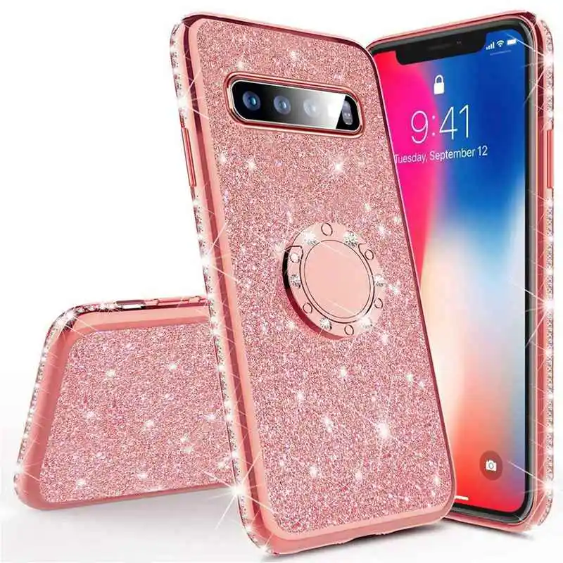 Блестящий чехол с кольцом для Samsung Galaxy S10 из мягкого ТПУ блестками S8 S9 Plus S10e A10 A20 A20E