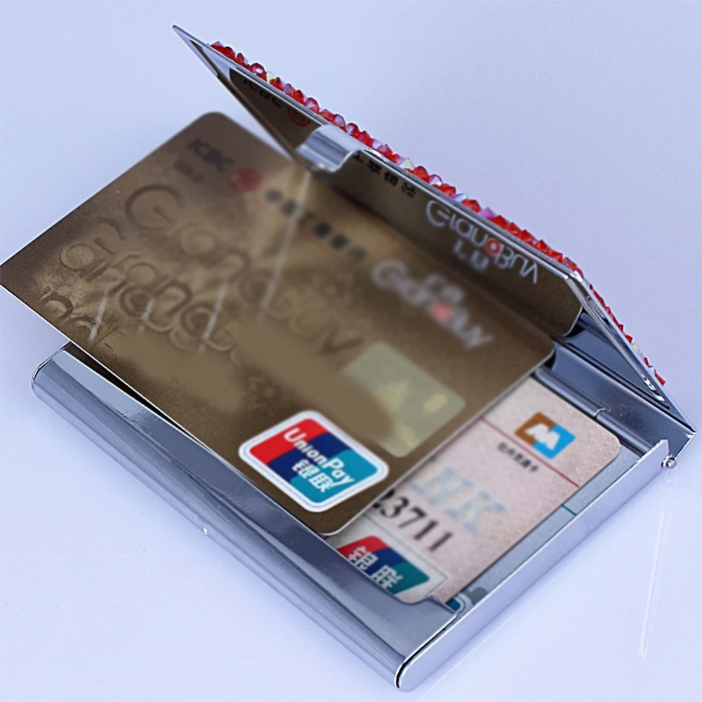 New Charming Card holder Blue/Red/Transparent Black/Golden 4 colors Rectangle Metal Name card Case for Women