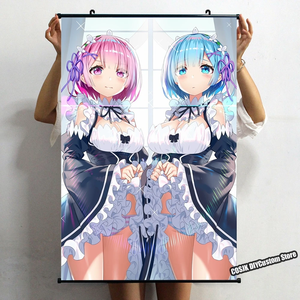 

HOT Anime Re:Life in a Different World From Zero Ram Rem Poster Custom Wall Scroll Home Decor Kawaii Gaming Wall Post Decoration