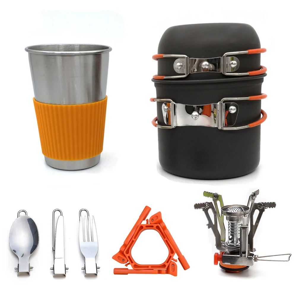 

Camping Cookware Kit Outdoor Cooking Pan Pot Hiking Picnic Tableware Equipment Gas Stove Outdoor Stove Accessories