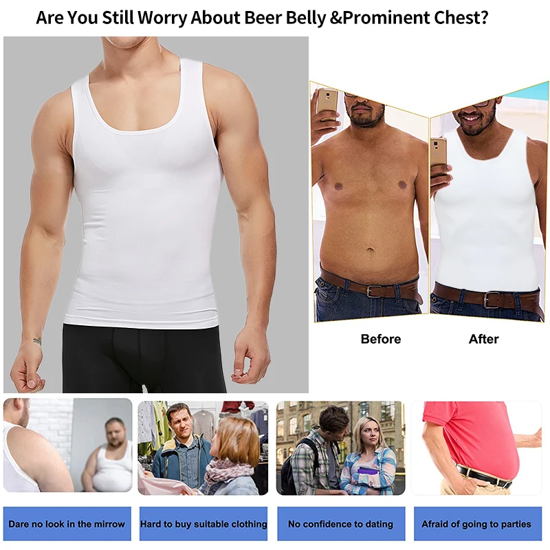

Mens Compression Shirt Slimming Body Shaper Waist Trainer Vest Workout Tank Tops Abs Abdomen Undershirts Shapewear Tummy Control