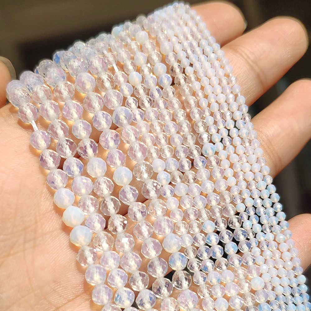 

Natural White Opal 2/3/4mm Faceted Mineral Loose Beads for Jewelry Making DIY Christmas Gift Bracelets 15'' Tiny Stone