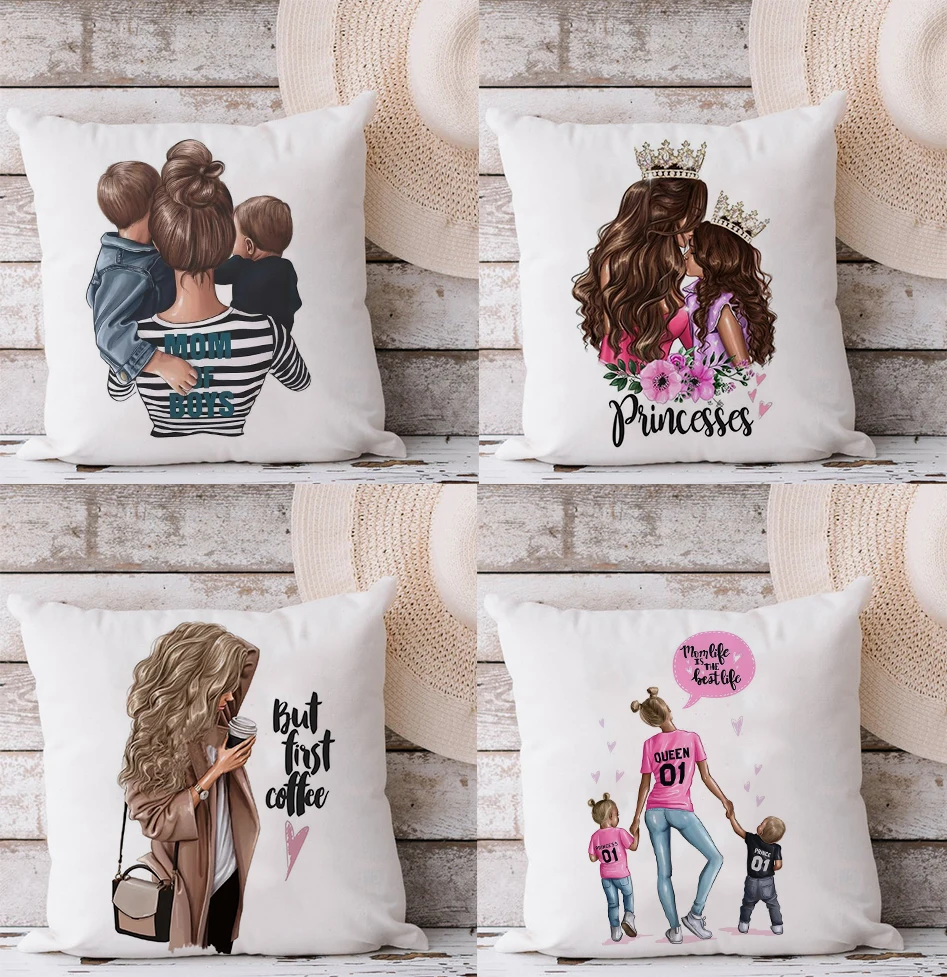 

Mother day gift Super Mother Love Pillow Case Decor Fashion Cartoon Lady Cushion Cover Polyester Pillowcase 45*45cm