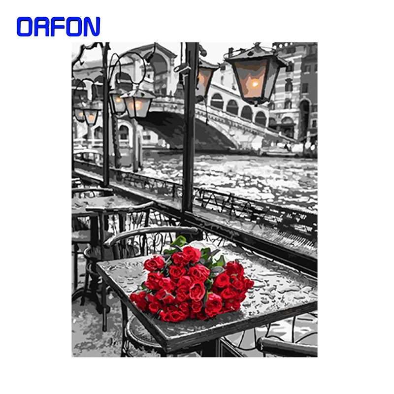 ORFON Роза Рамка DIY живопись по номерам романтическая улица Современная Настенная