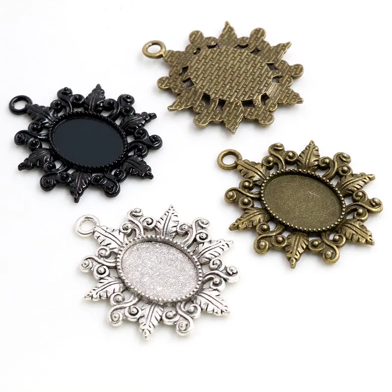 

10pcs 13x18mm Inner Size Antique Silver Plated and Bronze and Black Cameo Cabochon Base Setting Charms Pendant necklace findings