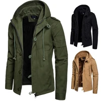 2021 autumn and winter new european size mens fashion solid color hooded fashion jacket cardigan loose jacket