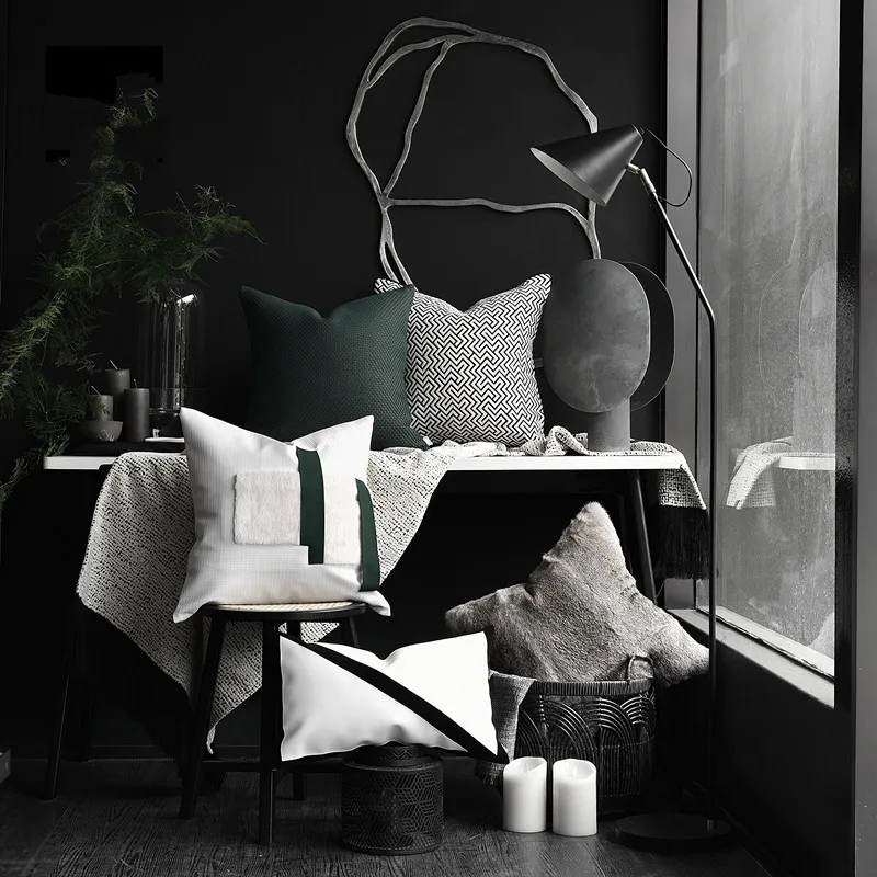 

Nordic Cushion Cover Decorative White Black Patchwork Waist Pillowcase Home Decor Soft Sofa Car Cushion 45x45cm 30x50cm
