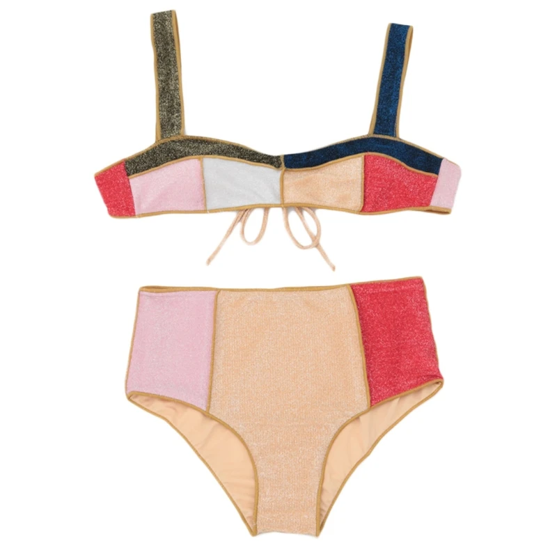 

808D Bikini Swimwear Lingerie Set Swimsuit Women Stitched Push Up High Cut Hight Waist Halter Bikini Set Two Piece Swimsuit