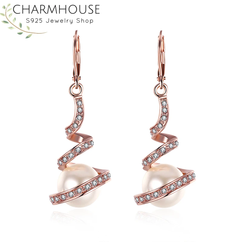 Charmhouse 18K розовые серьги золотого цвета для женщин серьга с жемчугом цирконием