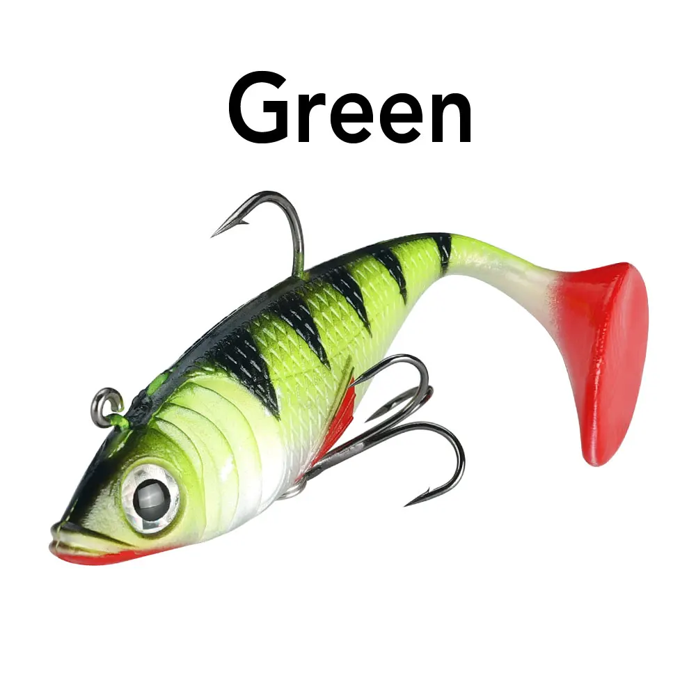 GREEN JACKFISH 10 г/20 г 3D глаза свинцовые рыболовные приманки с Т-образным хвостом мягкие рыболовные приманки одиночные крючковые приманки искусственные приманки блесна для поддева резины - Цвет: GREEN