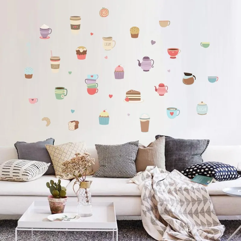 Ins стиль красочные кексы хлеб наклейки на стену мультфильм хлебобулочные