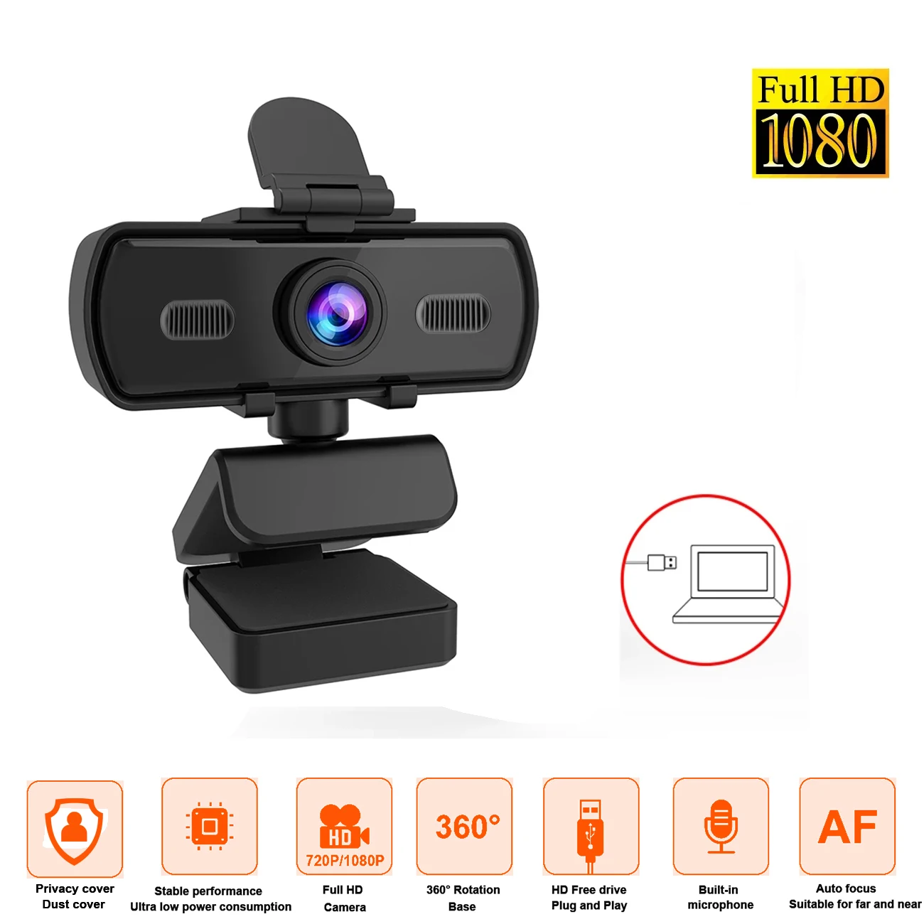 360 Вращающаяся веб-камера с автофокусом 1080P HD USB камера для компьютера ПК