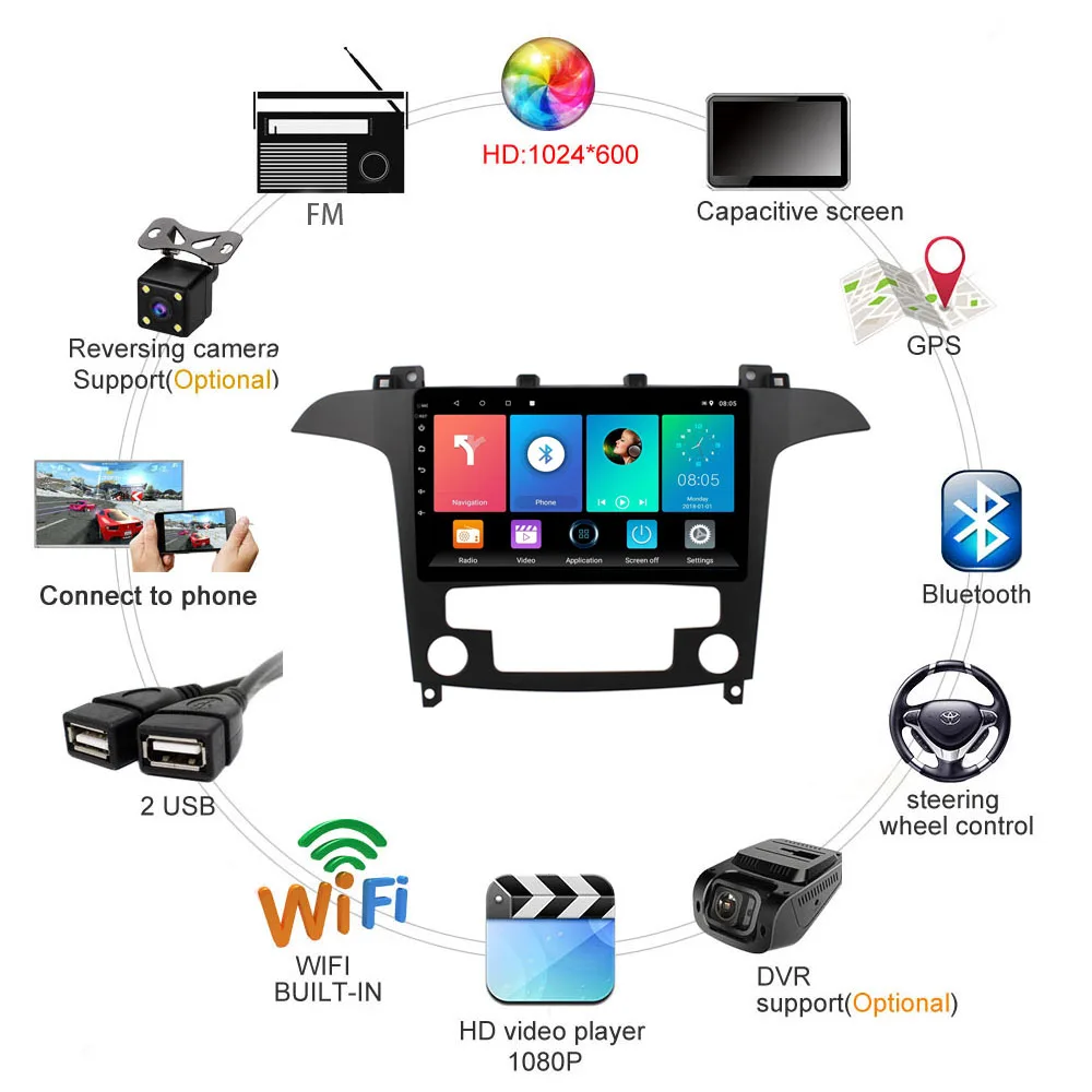9 дюймов 2 Din Автомобильный мультимедийный плеер Android Wifi GPS навигация для Ford S Max 2007