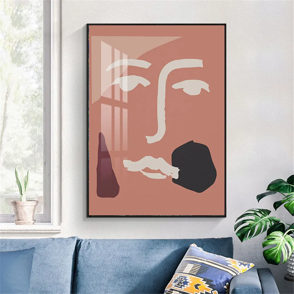 Ретро оранжевая белая абстрактная улыбка стена искусство Холст Краска