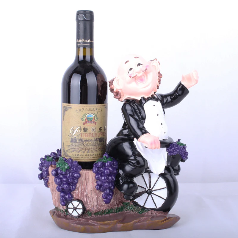 

JOYLIVE Wine Container Wine Rack Home Decoration Figurines Resin Ornament Cycling Men Grape Basket Wine Holder Shelf Decor 2021