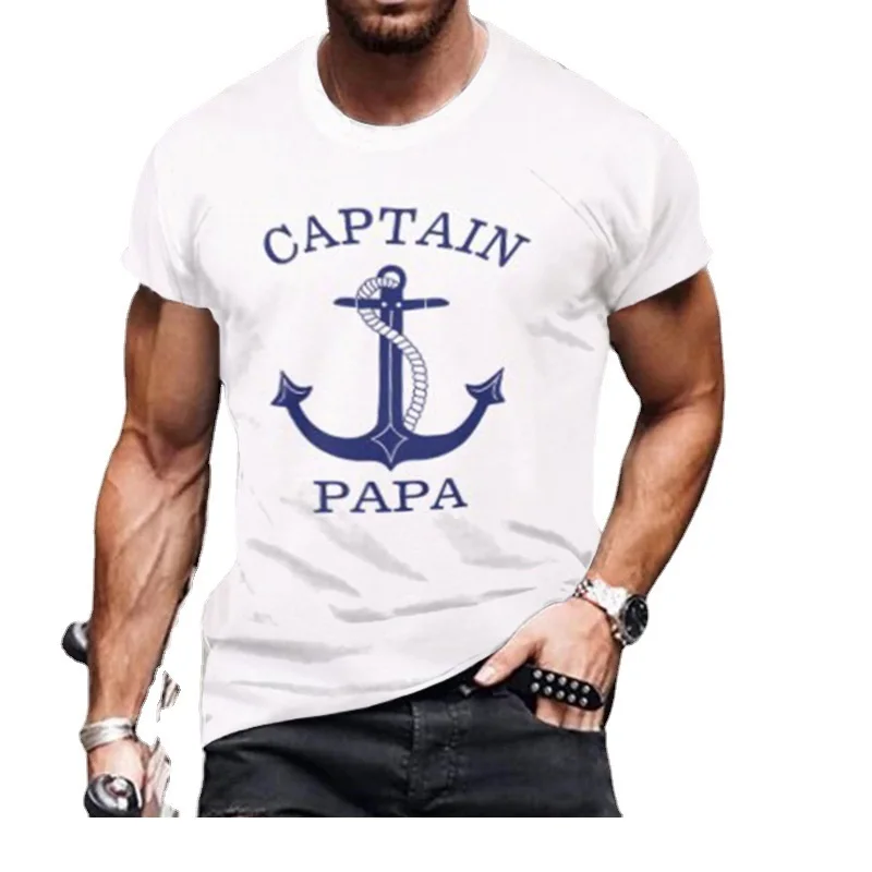 

2021 men's fashion new summer casual T-shirt white large casual anchor print short sleeve T-shirt m-3xl