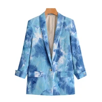 women fashion tie dye print corduroy blazer coat vintage long sleeve pockets female outerwear chic tops